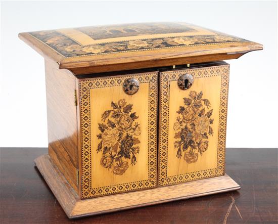 A Victorian rosewood Tunbridgeware jewellery cabinet, attributed to Henry Hollamby, 10in.